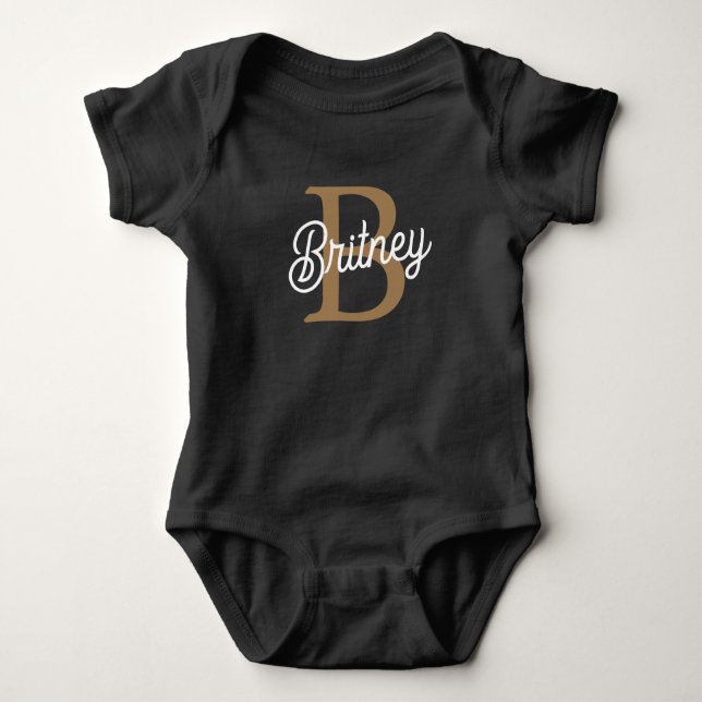 Body Monogramme moderne élégant Nom Black Gold Script (Devant)