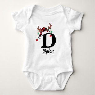 Body Monogramme personnalisé Famille Noël Plaid Santa H