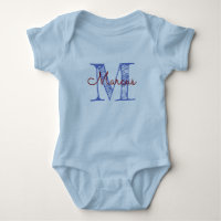 Monogramme personnalisé Nom Bleu Bébé Garçon Main
