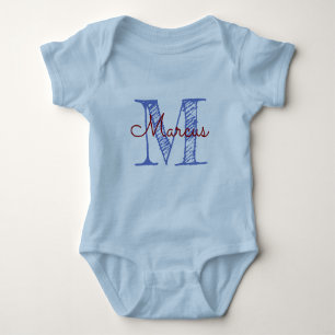 Body Monogramme personnalisé Nom Bleu Bébé Garçon Main
