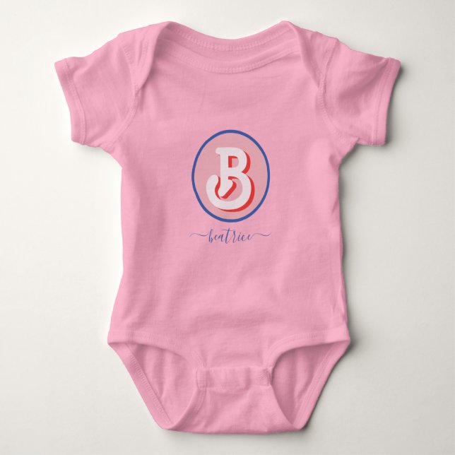 Body Monogramme Rétro Hippie 70s Rose Géométrique Paste (Devant)