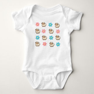 Body Mouton Mignon Rose et Bleu Floral Nom Personnalisé