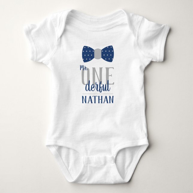 Body Mr ONEderful Birthday Shirt en bleu et gris (Devant)