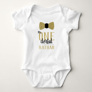 Body Mr ONEderful Birthday Shirt en Noir et Faux Gold