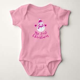 Body My First Christmas Magic Pink Text and Snowman