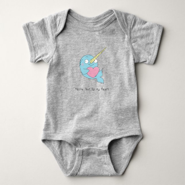 Body Narwhal avec Coeur Baby Bodysuit Bleu (Devant)