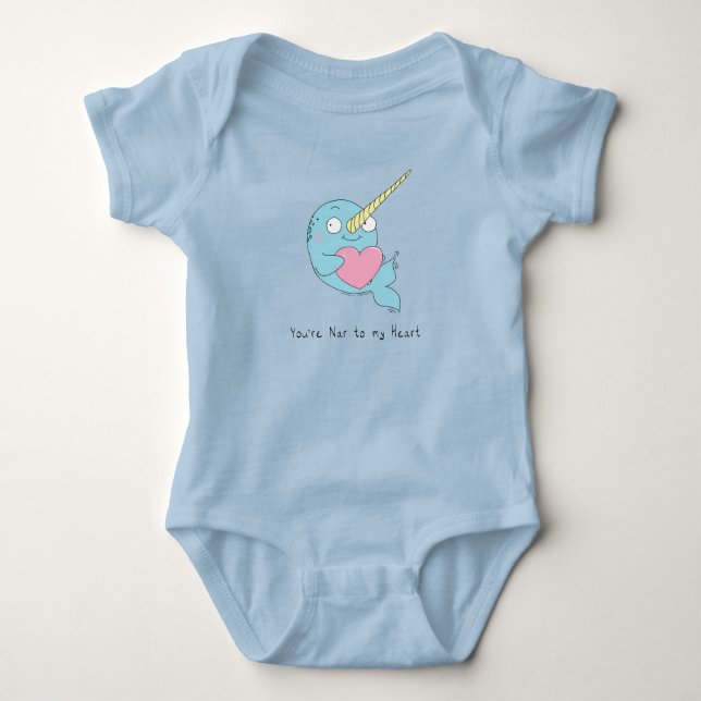 Body Narwhal avec Coeur Baby Bodysuit Bleu (Devant)
