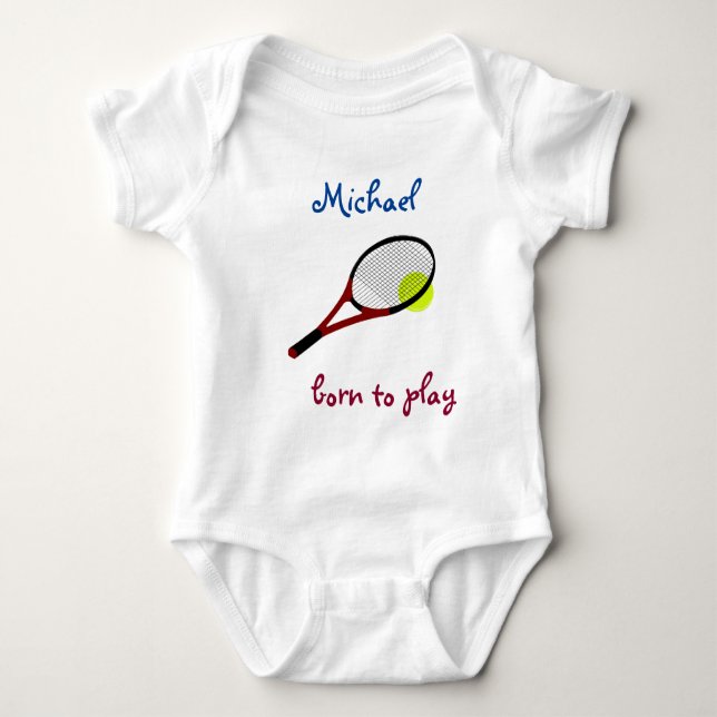 Body Né pour jouer, Tennis Ball et Racquet, Personnalis (Devant)