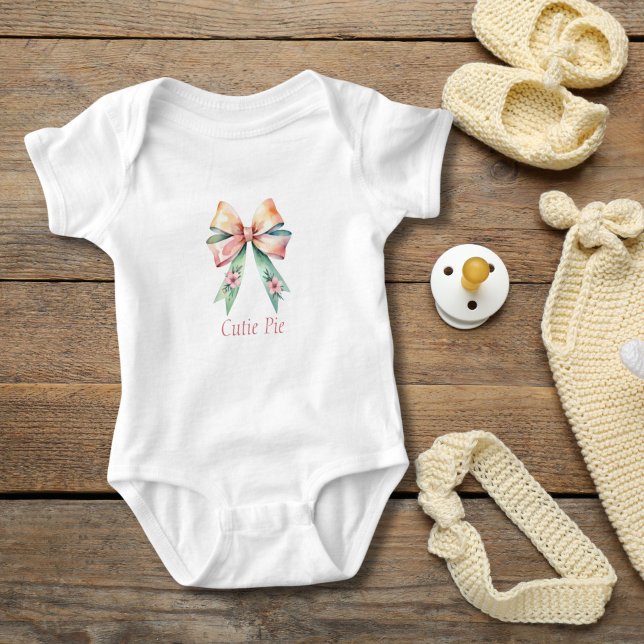 Body Nœud floral rose vert personnalisé Coquette  (Personalized Floral Bow Baby girl baby body suit. Baby shower gift, new baby gift, 1st birthday gift)