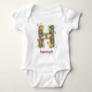 Body Nom alphabet floral Bébé Tee (Monogramme H)