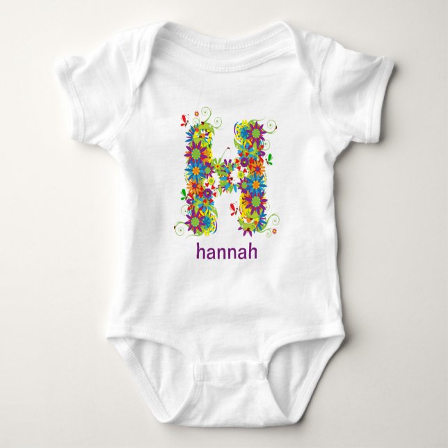 Body Nom alphabet floral Bébé Tee (Monogramme H) (Devant)