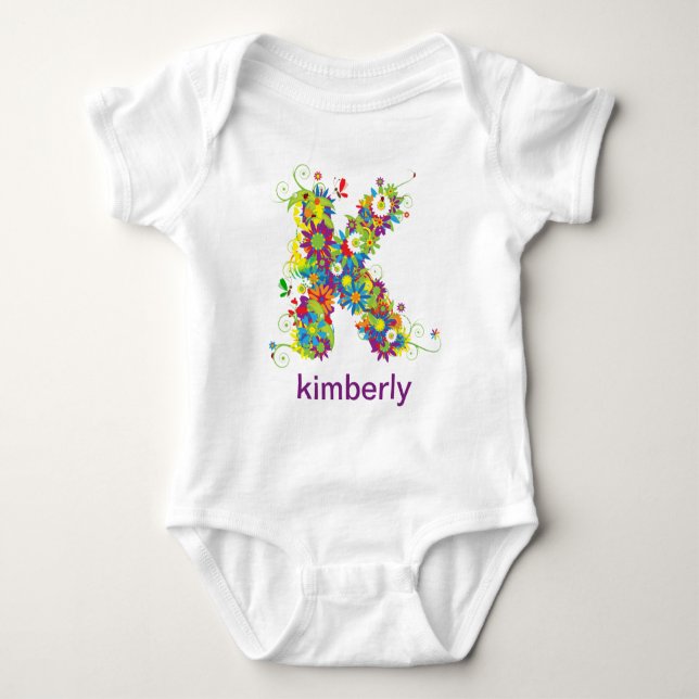 Body Nom alphabet floral Bébé Tee (Monogramme K) (Devant)
