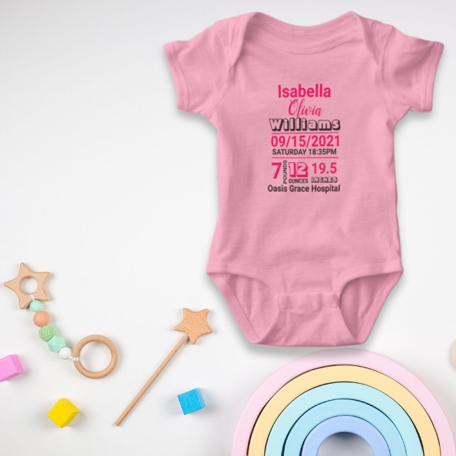 Body nom de famille rose naissance statistiques faire-p (pink family name baby birth stats announcement baby bodysuit)
