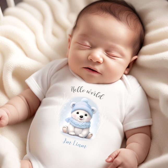 Body Nom de l'ours bleu bleu mou Bébé Bodysuit (Cute Blue Polar Bear Name Boy Baby Bodysuit)