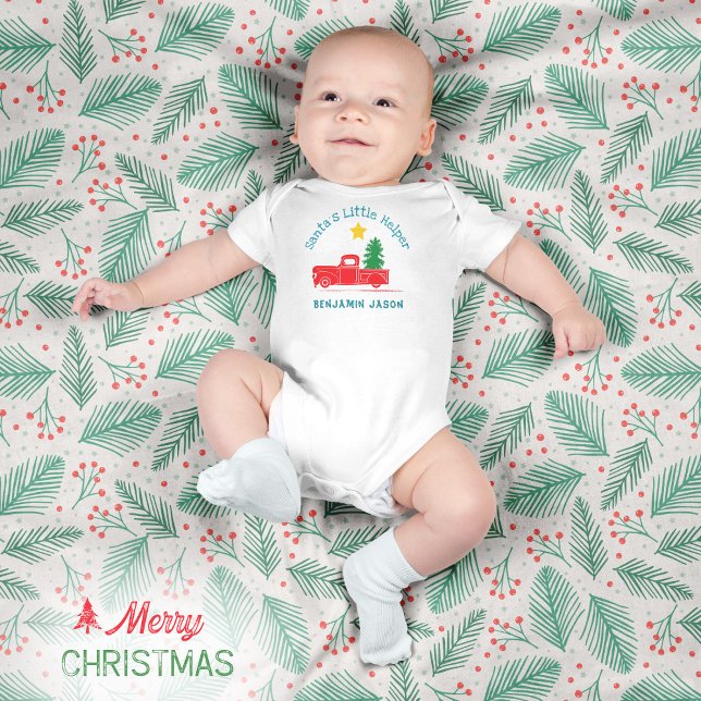 Body 🎅🏻 Nom du petit aide de Santa ⭐Arbre de camion (🎅🏻 Santa's Little Helper Name 🚛Truck Tree Star Baby Bodysuit ©Susanne Sachers - Sunny Mind Design)