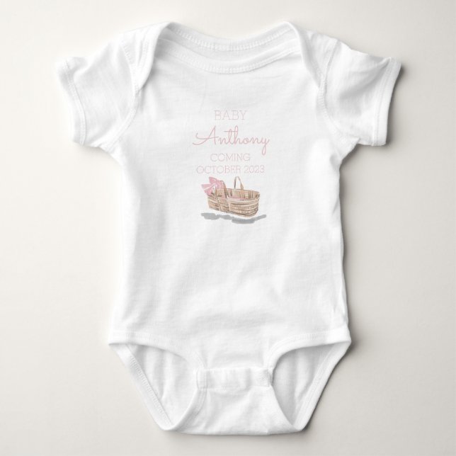 Body Nom Faire-part Panier bébé rose personnalisé (Devant)