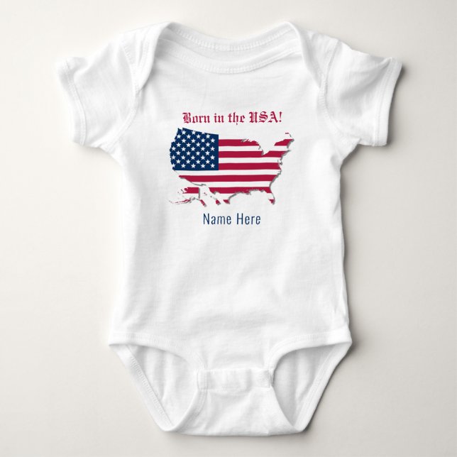 Body Nom personnalisé Amérique Carte du drapeau Né aux  (Devant)