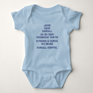 Body Nom personnalisé Baby Birth Stats Faire-part Jerse