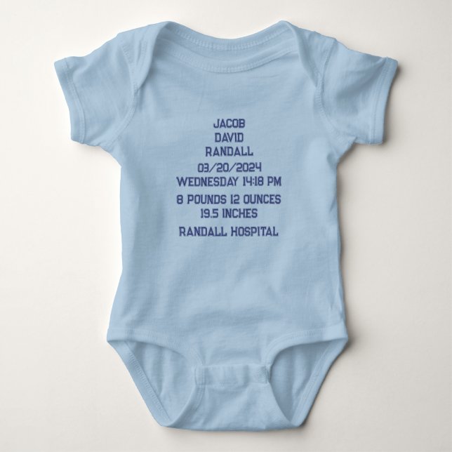 Body Nom personnalisé Baby Birth Stats Faire-part Jerse (Devant)