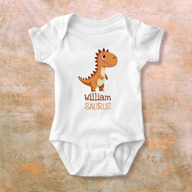 Body Nom personnalisé de dinosaure neutre mignon (Cute Neutral Dinosaur Personalized Name Baby Bodysuit)