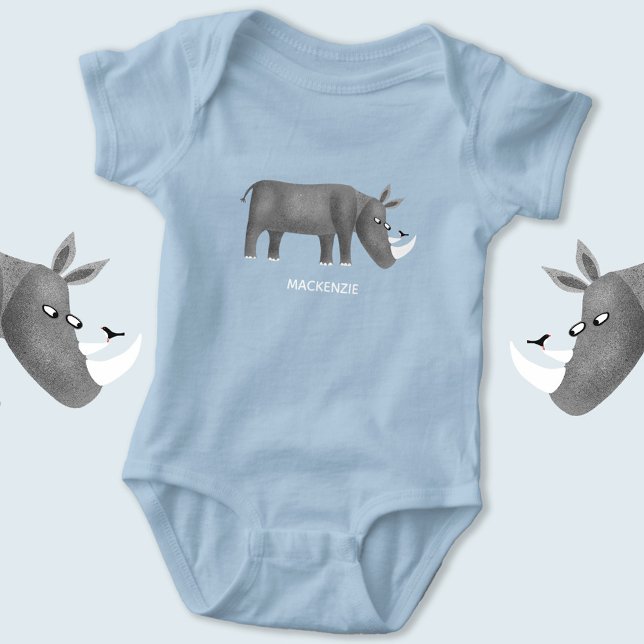 Body Nom personnalisé de l'Amoureux des animaux de Rhin (Cute rhino personalized baby name bodysuit)
