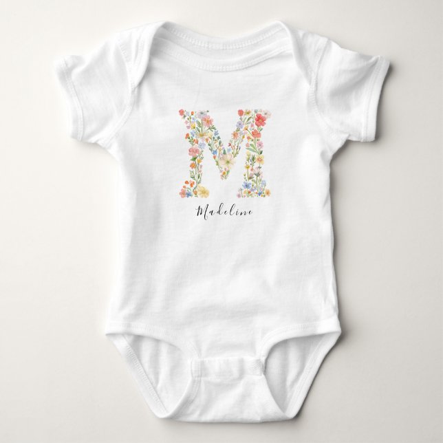 Body Nom personnalisé et monogramme floral 'M' (Devant)