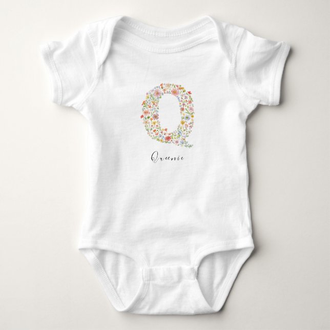 Body Nom personnalisé et monogramme floral 'Q' (Devant)