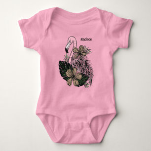Body Nom personnalisé Flamant rose rose