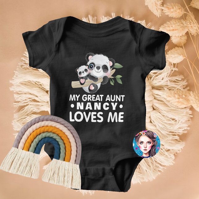 Body Nom personnalisé Ma grande tante m'aime Bébés pand (Custom Name My Great Aunt Loves Me Cute Pandas Baby Bodysuit)