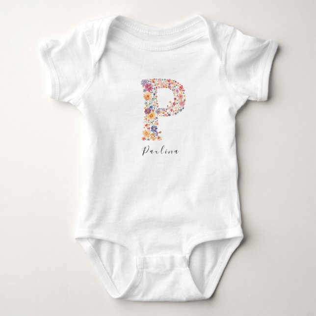 Body Nom personnalisé &Monogramme floral 'P' (Devant)