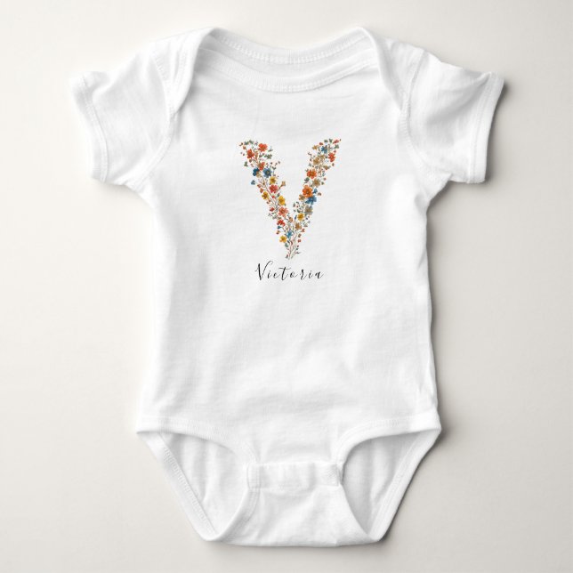 Body Nom personnalisé &Monogramme floral 'V' (Devant)