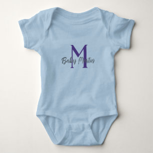 Body nom unisex bleu monogramme bébé personnalisation m