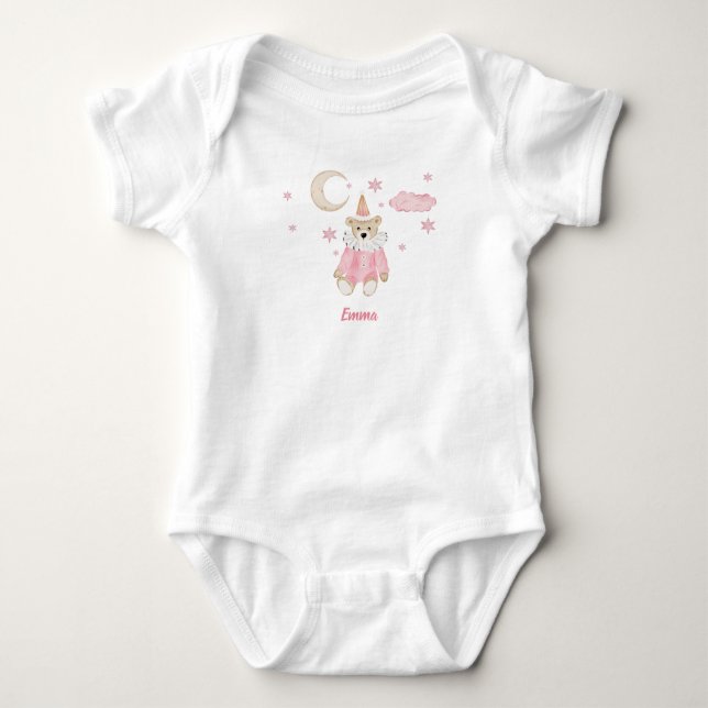 Body Nounours Teddy Bear rose, Lune et Étoiles (Devant)
