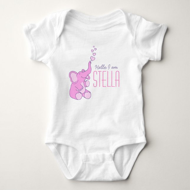 Body Nouveau bébé éléphant accueil filles nom chemise (Devant)