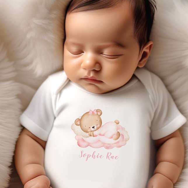 Body Nouveau-né Baby Girl Nom Ours rose (Newborn Baby Girl Name Pink Bear Baby Bodysuit)