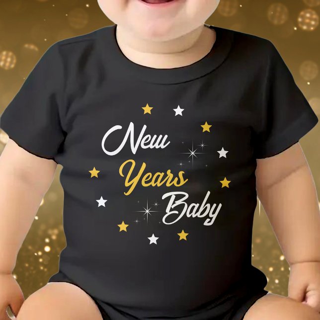 Body Nouvel An noir blanc et or (Black White & Gold New Years Birthday Baby Bodysuit)