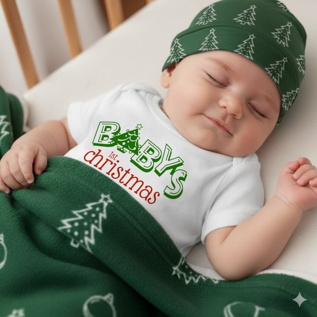 Body Nouvel arbre de Noël du bébé joyeux (Baby's First Christmas Baby Bodysuit Cover Photo)