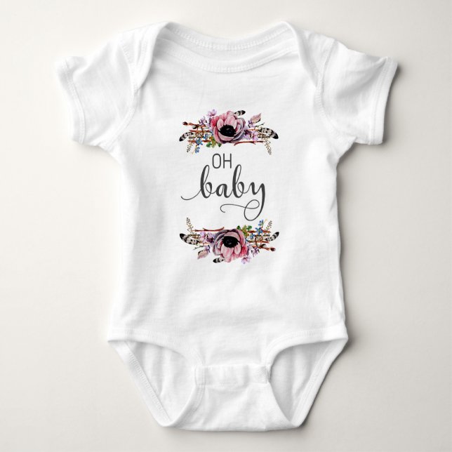 Body Oh Baby | Bébé Fille Bohème Floral Plume Cadre Tut (Devant)