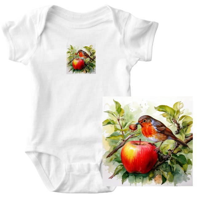 Body Oiseau Fantaisiste et Délice de Pomme (Whimsical Bird & Apple Delight Baby Bodysuit
This enchanting illustration features a vibrant bird.)