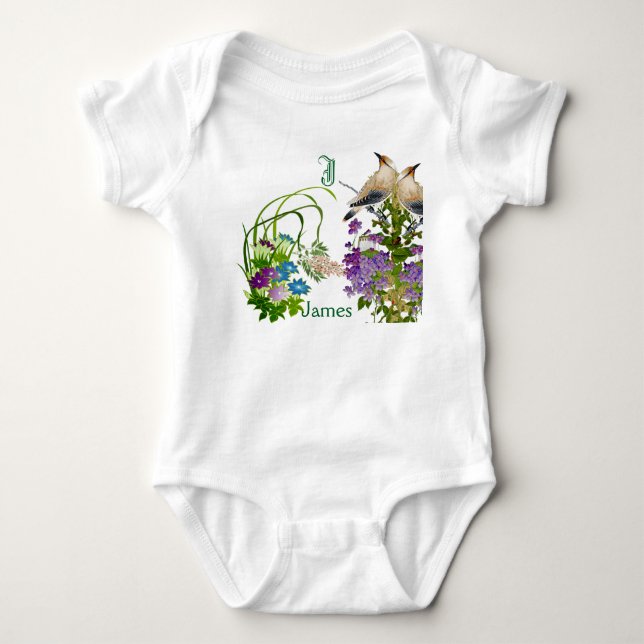 Body Oiseaux Funky Monogramme Floral Aquarelle Personna (Devant)