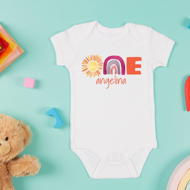 Body ONE First Birthday Baby Boho Rainbow with Name (Créateur téléchargé)