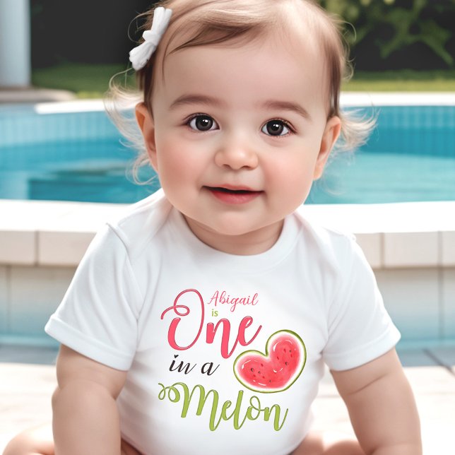 Body One In A Melon Rose 1st Birthday Girl Name (One In A Melon Pink 1st Birthday Girl Name Baby Bodysuit)