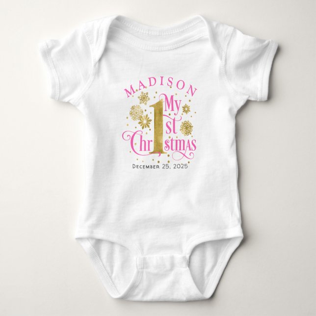Body Or rose chaud Snowflakes Baby Girl 1er Noël (Devant)