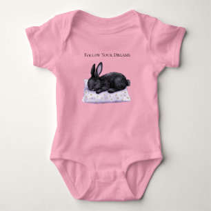 Body Oreiller Lavande Étoiles Dorées Lapin Noir Endormi