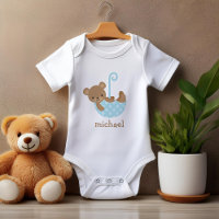 Ours de bébé en parapluie bleu Personnalisé