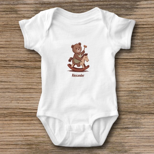 Body Ours en peluche à cheval à rochers (Teddy Bear riding a Rocking Horse Baby Bodysuit)