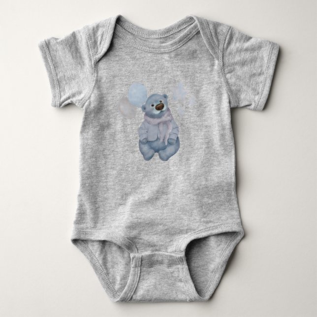 Body ours en peluche bleu mignon avec ballons (Devant)