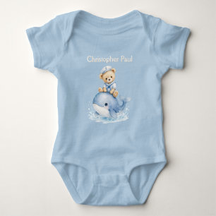 Body Ours en peluche bleu sur invitation de Baby Shower