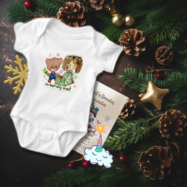 Body Ours en peluche et une fille insupportable (Unbearably Sweet Teddy Bear and a Girl Baby Bodysuit)