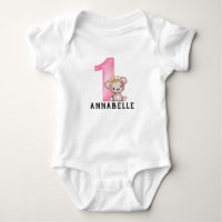 Ours en peluche personnalisé Filles Rose 1er Anniv